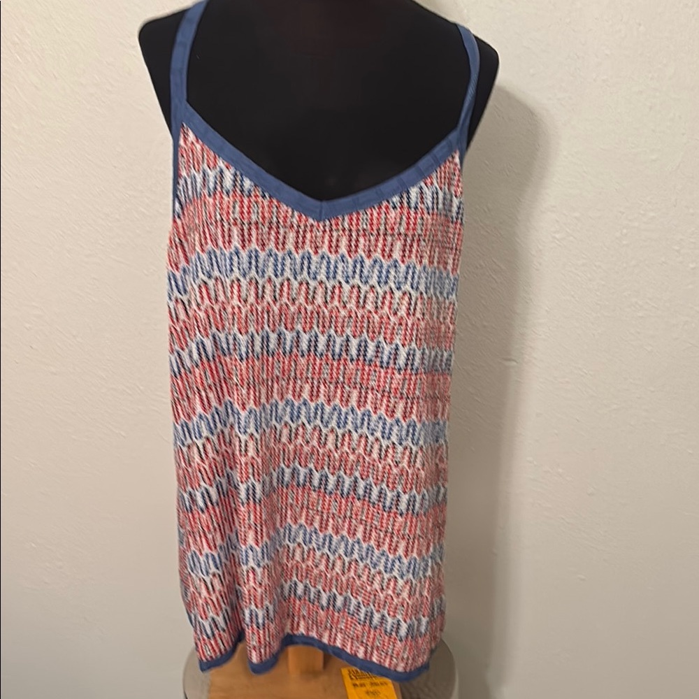 Sugarfox Blue & Red Sleeveless Tank Top with Chevron Pattern size 2X